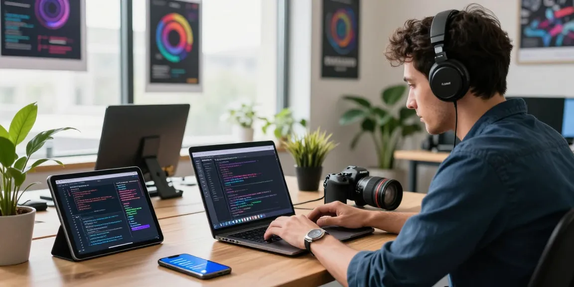 Developer using the telegram china desktop app in a bright tech workspace