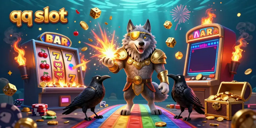 Experience the excitement of qq slot with vibrant symbols and a magical scene featuring Odin and ravens.