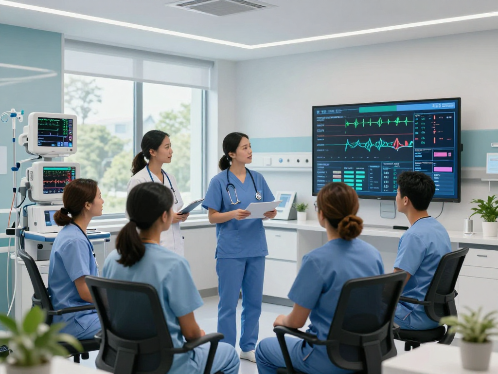 Healthcare team collaborating on patient management at https://neam.org.uk in a modern hospital setting.