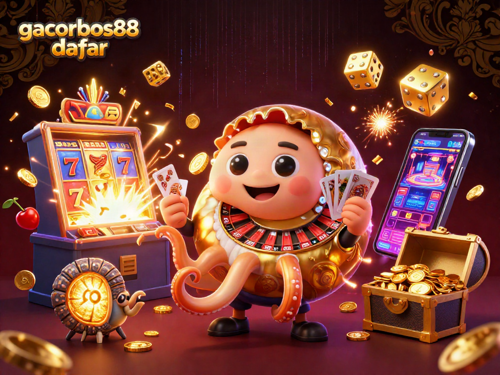 Experience the thrill of gacorbos88 daftar with vibrant casino elements bursting in 3D glory.