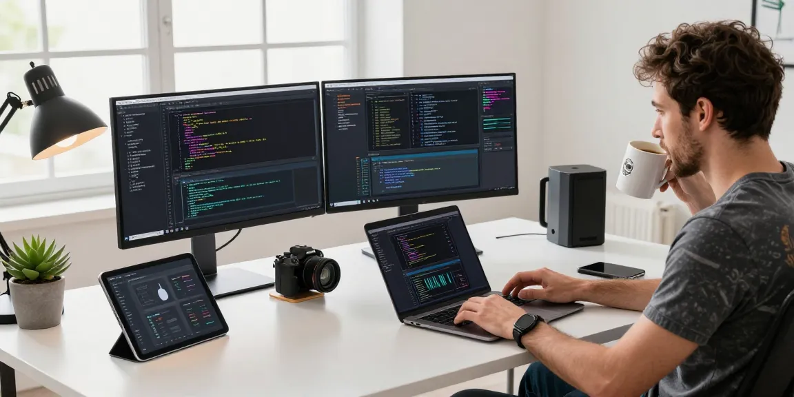Developer coding at a modern workspace, illustrating telegraimin.com technology innovations.