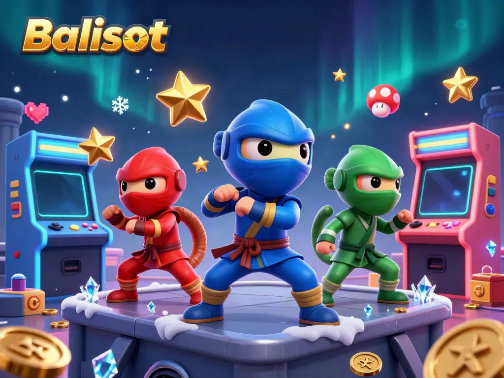 Balislot showcases exciting ninja chameleons, dynamic game machines, and vibrant casino elements.
