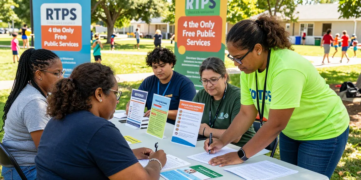 Group engaged in RTPS 4 the only free public services sign-up event, showcasing community involvement.
