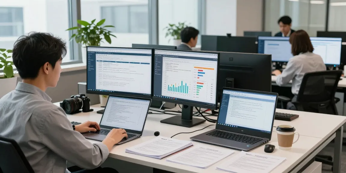 Compliance analyst using document fraud detection software in a modern office setting