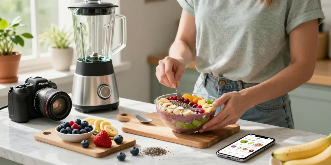 Creating a smoothie bowl while exploring the best food tracking apps.