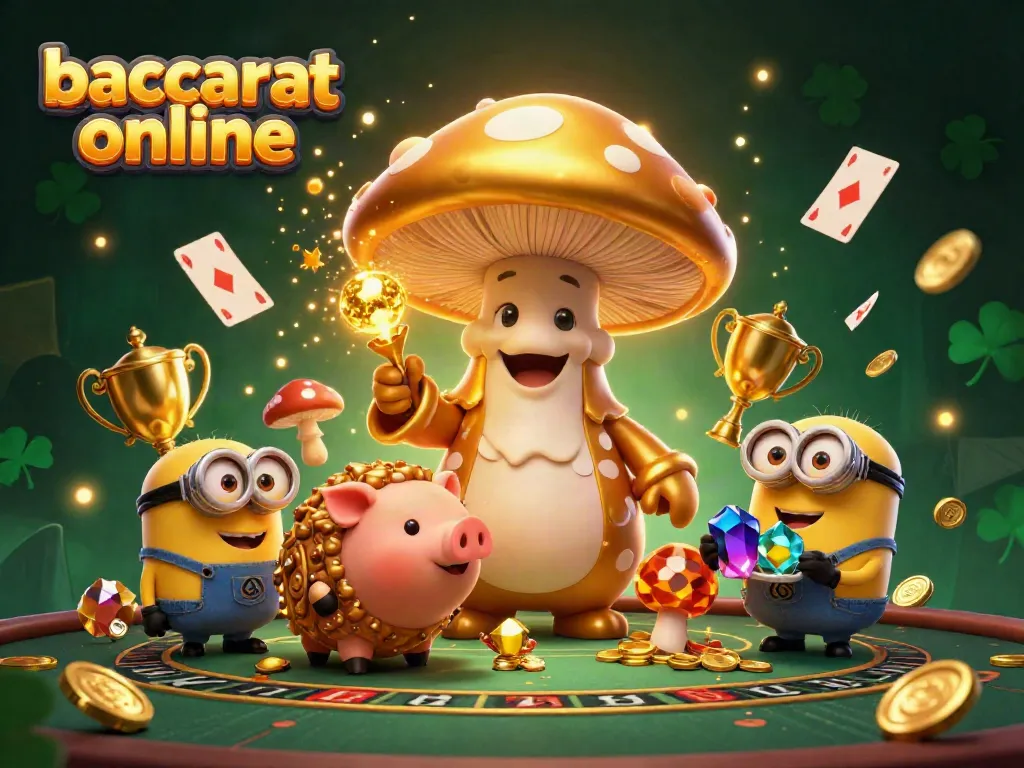 Experience the excitement of baccarat online with a vibrant 3D illustration showcasing dynamic characters and elements.