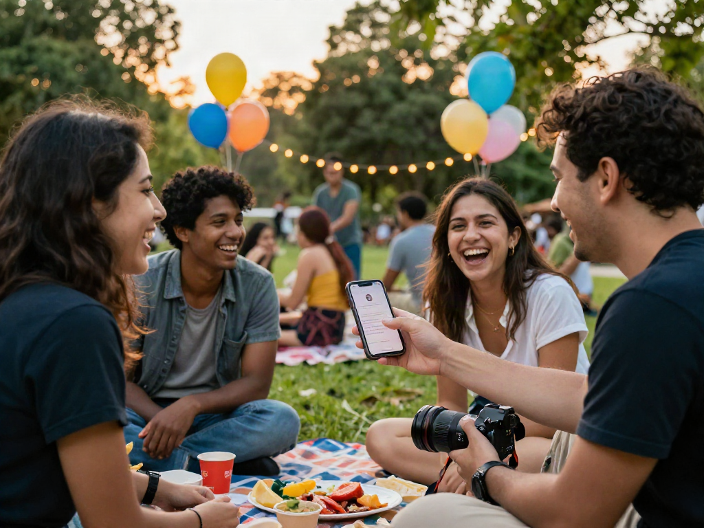 Group of friends enjoying an attractive test result outdoors