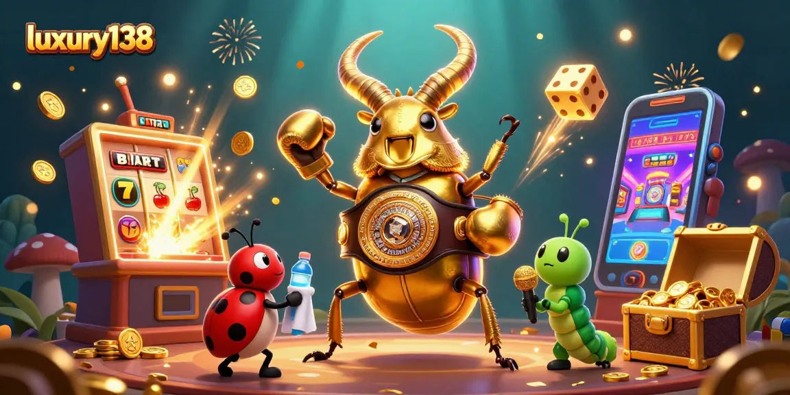 Permainan slot bersama luxury138 dengan karakter menarik seperti kumbang dan kepompong.