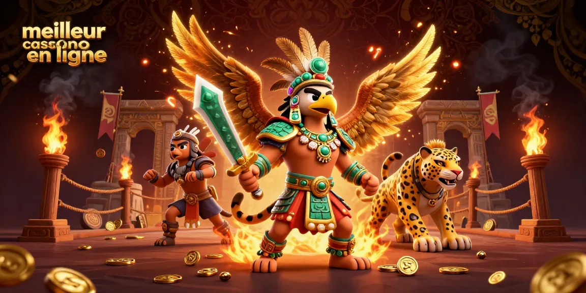 Vivez l'excitation du meilleur casino en ligne avec des guerriers dynamiques, des pièces d'or et des effets atmosphériques.