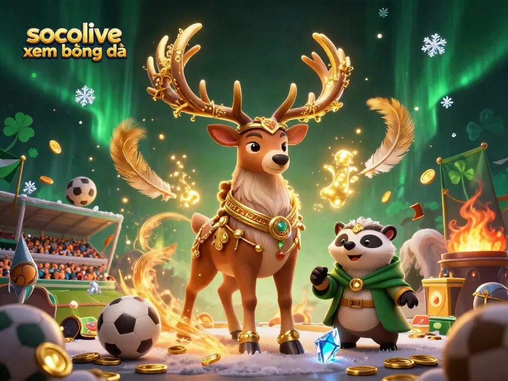 Socolive xem bóng đá showcases an enchanting 3D scene with mystical characters and sports betting elements, creating engaging visual excitement.