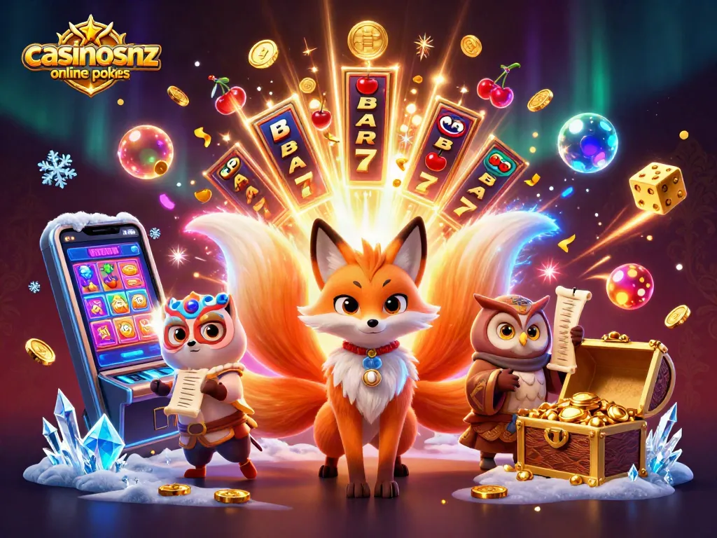 Witness the vibrant casinosnz online pokies scene with a magical nine-tailed fox and slot machine treasures.