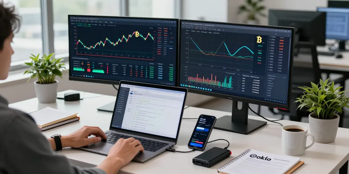 oklo stock trading overview in a modern crypto workspace with charts and security tools