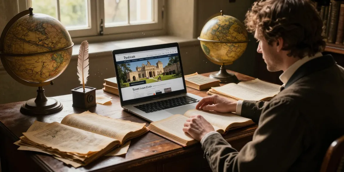 Discover historical insights at https://tyntescastle.com in a warm, inviting study scene filled with ancient books and artifacts.