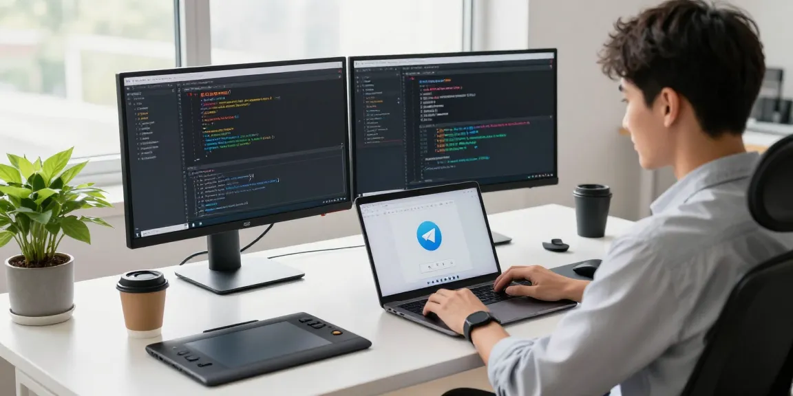Focused professional using 纸飞机中文版 on dual monitors in a modern workspace.