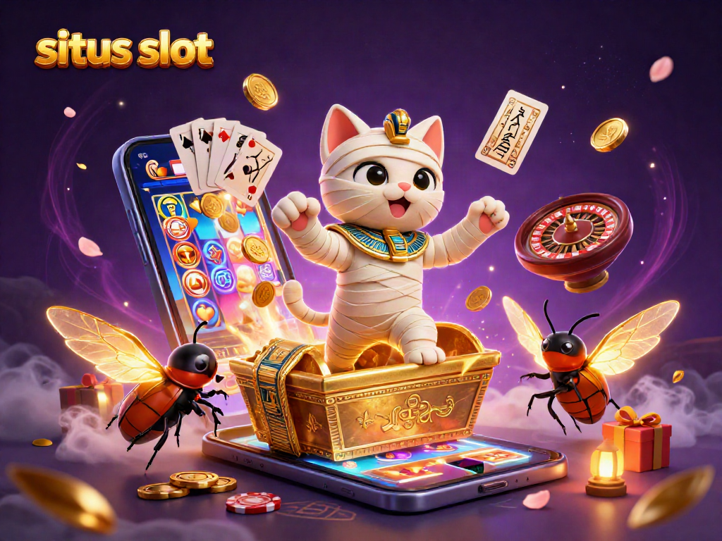 Engage in thrilling situs slot action with vibrant characters and casino elements.