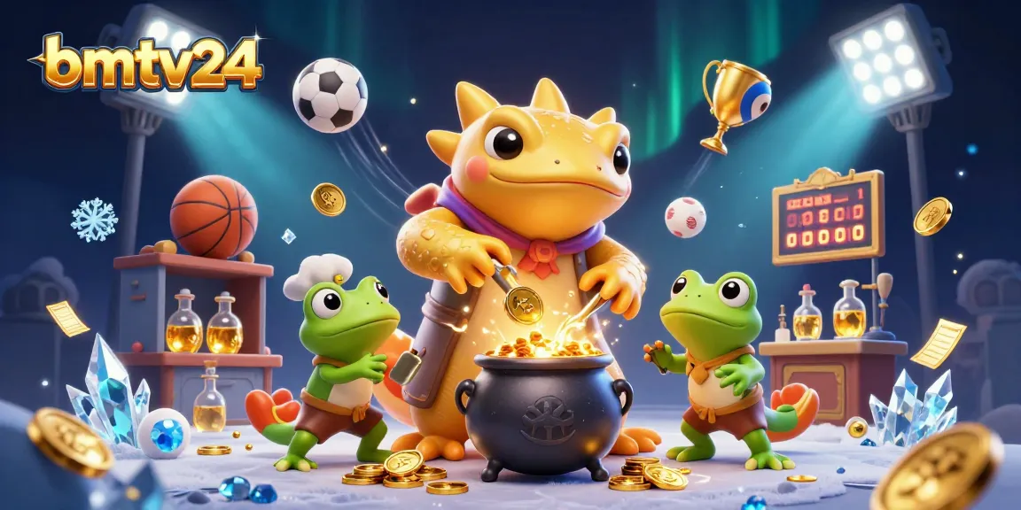 Experience thrilling sports betting action with bmtv24 as golden coins soar amid dynamic sports elements.