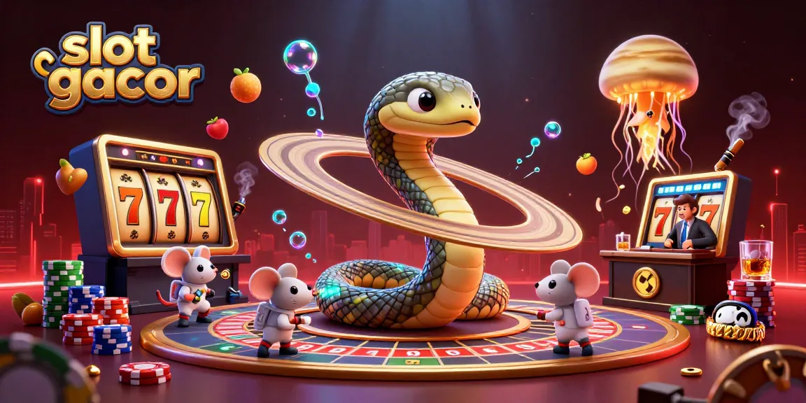 Engage with slot gacor action as astronauts bet with fruit symbols in an energetic casino scene