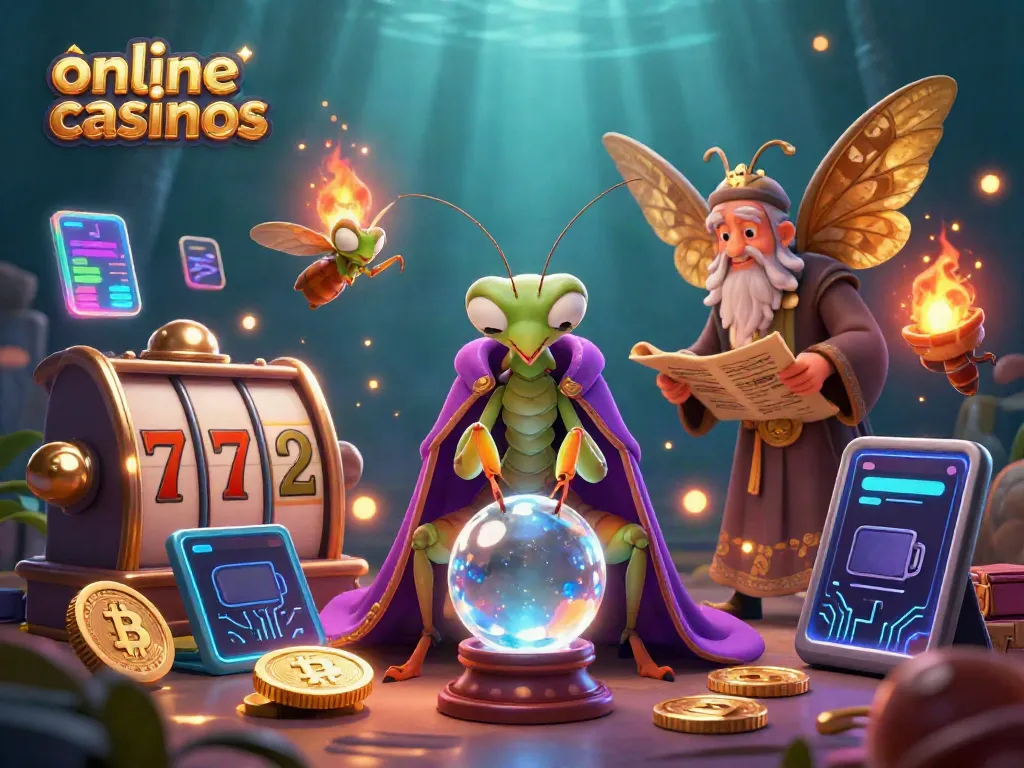 Experience the excitement of online casinos with animated characters gazing into the future of gaming.